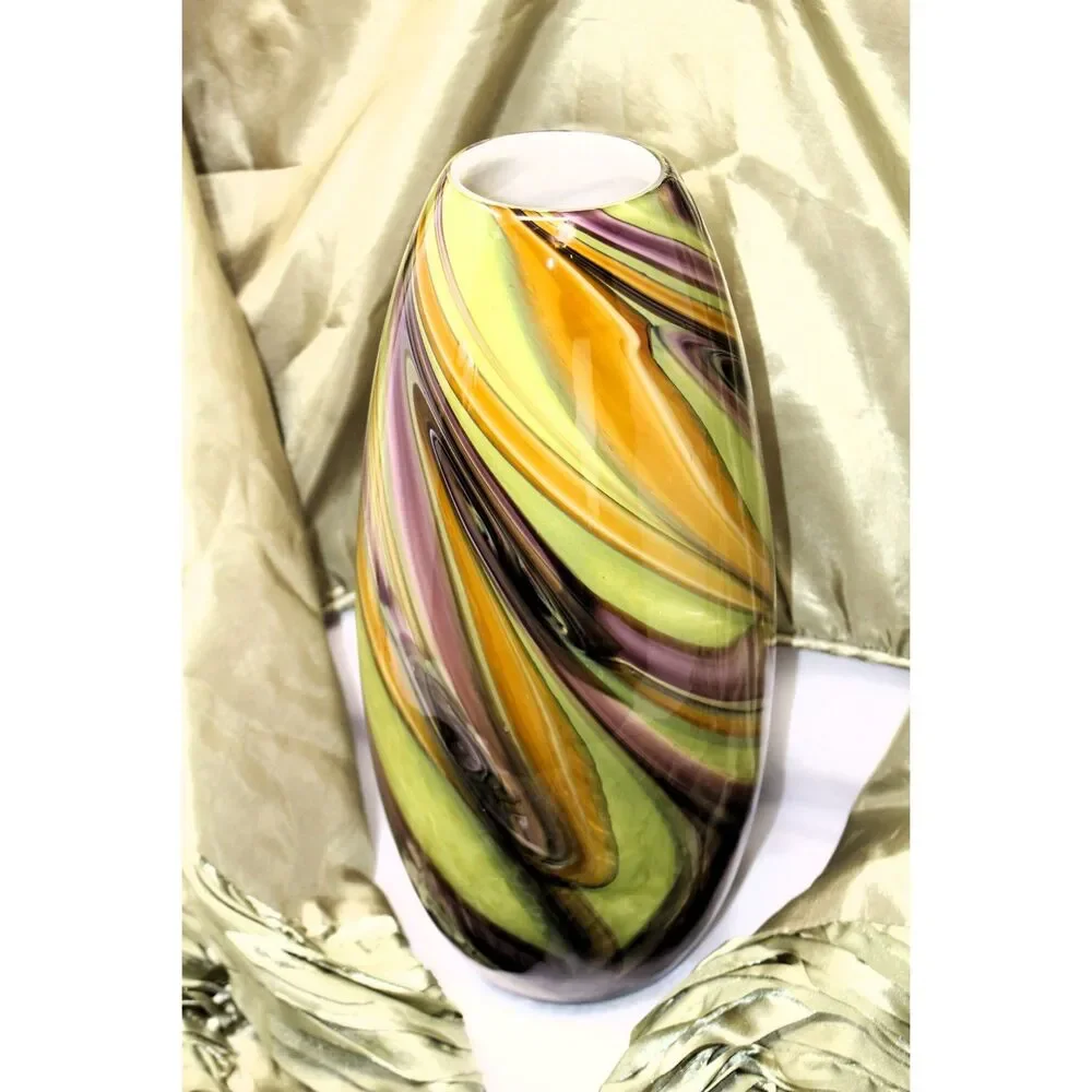EUC With Tags! ~ HD Designs Oblong Borneo Glass Swirl Vase 12